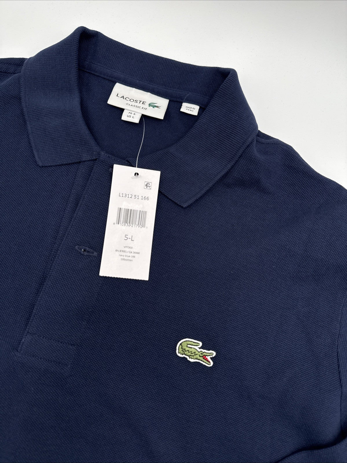 $140 Lacoste Men’s Long Sleeve Classic Pique Polo Shirt-Navy Blue-Large-New Tag