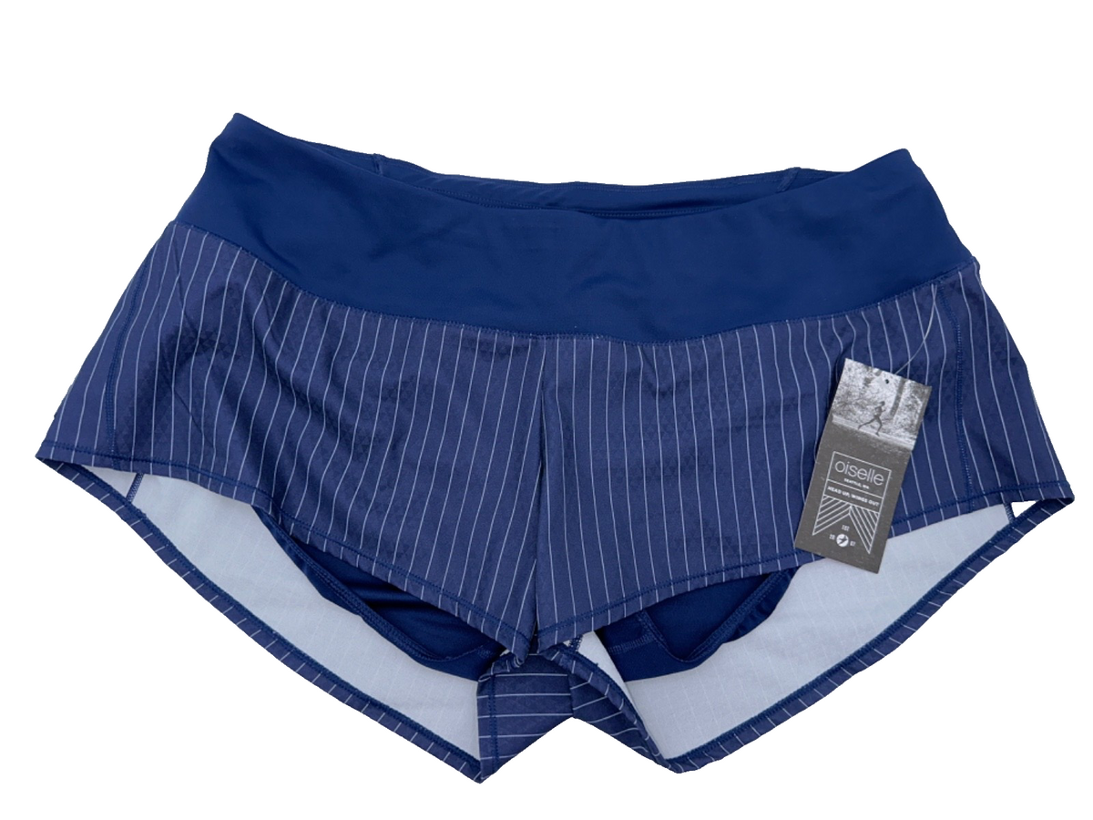 $56 Oiselle Women's Mac Roga Lined Running Shorts - Grounded Pinstripe -Size 10