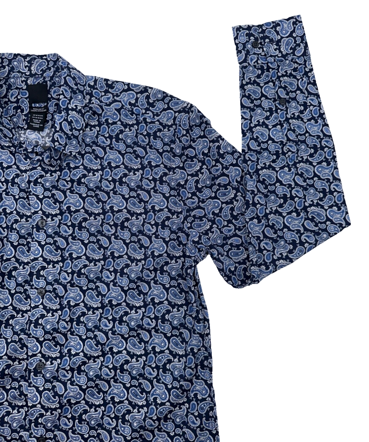 H&M Men's Regular Fit Paisley Patterned Long Sleeve- Dark Blue - Medium- New Tag
