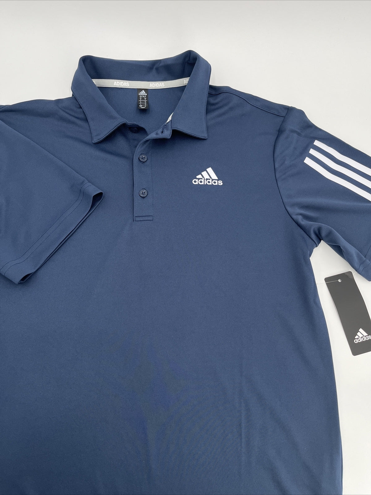 $65 Adidas Men’s Polo Shirt 3 Stripe Regular Fit Performance Golf-Navy-Medium