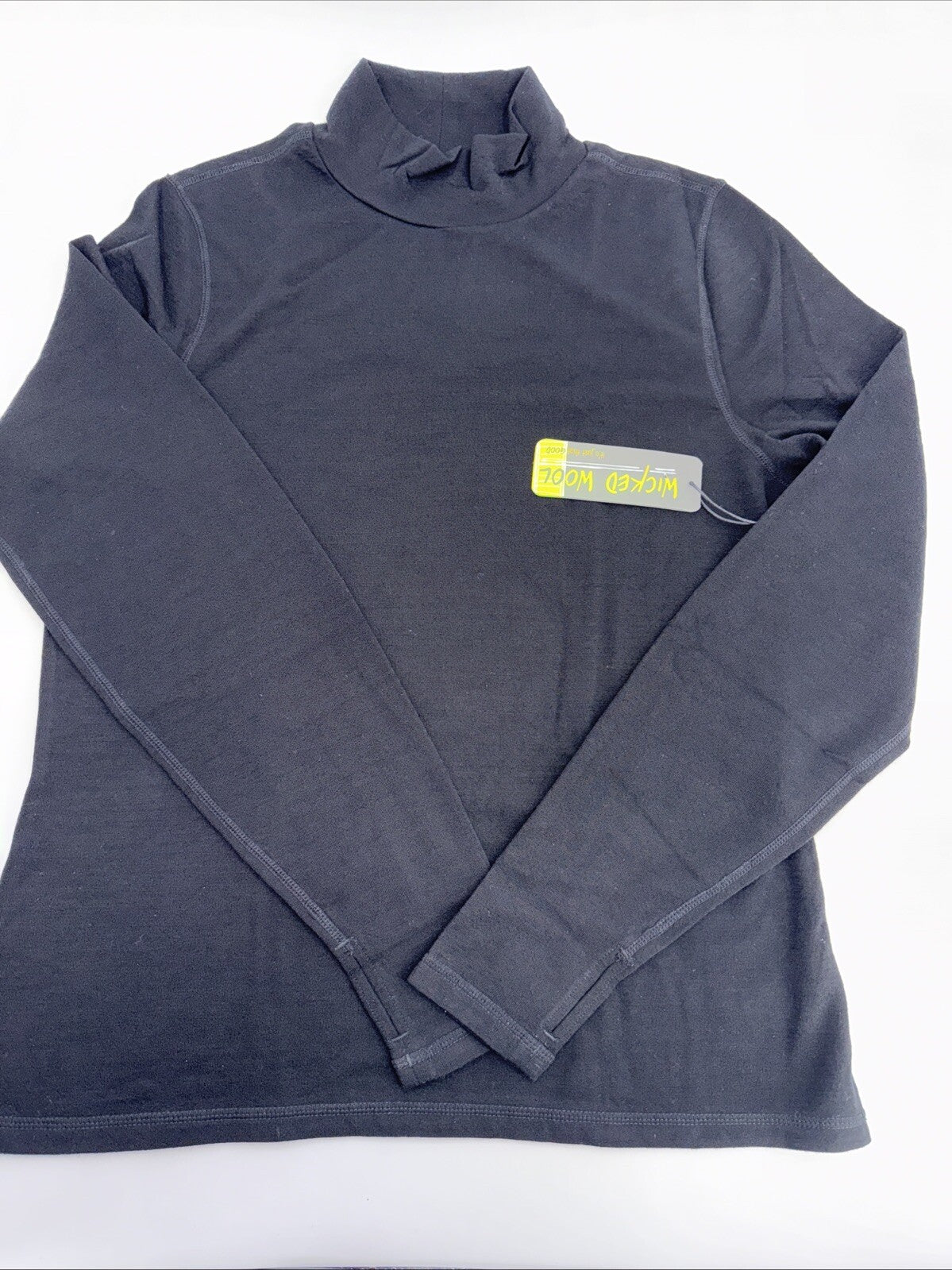 $95 Wicked Wool Women’s Merino Long Sleeve Mock Neck Pullover Top- Black- XLarge