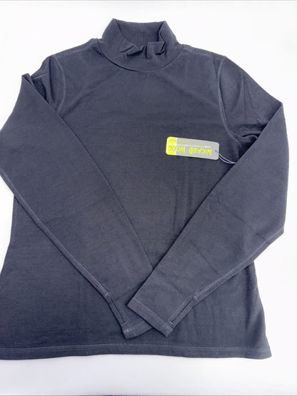$95 Wicked Wool Women’s Merino Long Sleeve Mock Neck Pullover Top- Black- XLarge