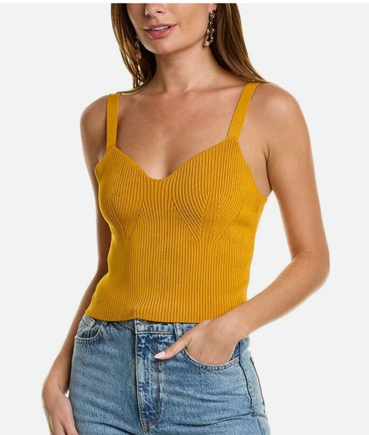 $225 Vince Women’s Ribbed Sweetheart Bralette Crop Tank Top-Orange Sun-Medium