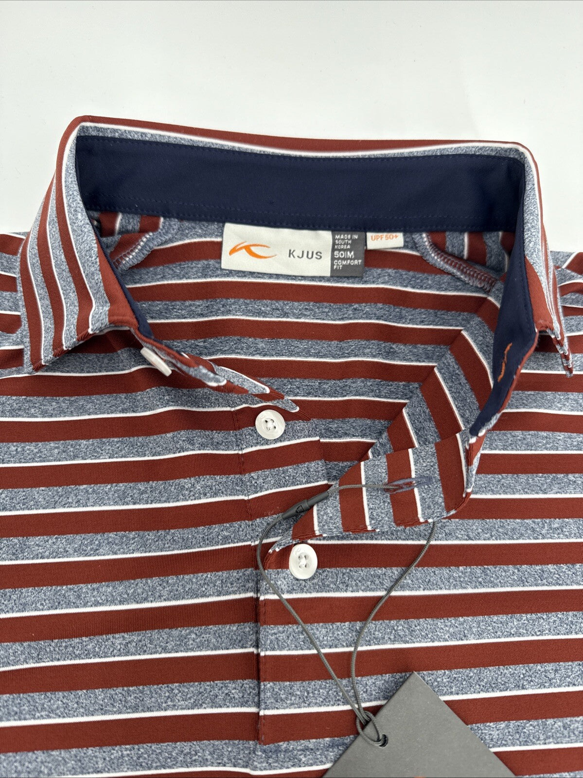 $99 Kjus Men’s Soren Golf Polo Striped Performance Shirt- Cedar -Size: 50/Medium