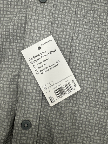 $35 FLX Men’s-Performance Untucked-Fit Long Sleeve Button Down Shirt-Gray-Small