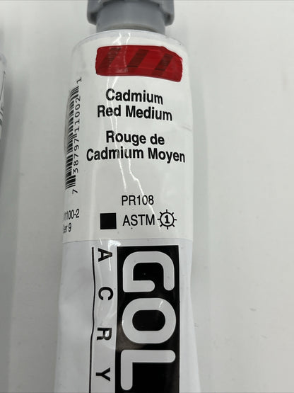 Lot 2-GOLDEN Artist C.P Cadmium Red Medium,Yellow Med,Ser. 9 Acrylic Paint 2 oz