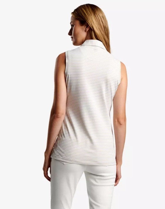 $90 Peter Millar Women’s Banded Striped  Sleeveless Top- Stone/White- Medium-New