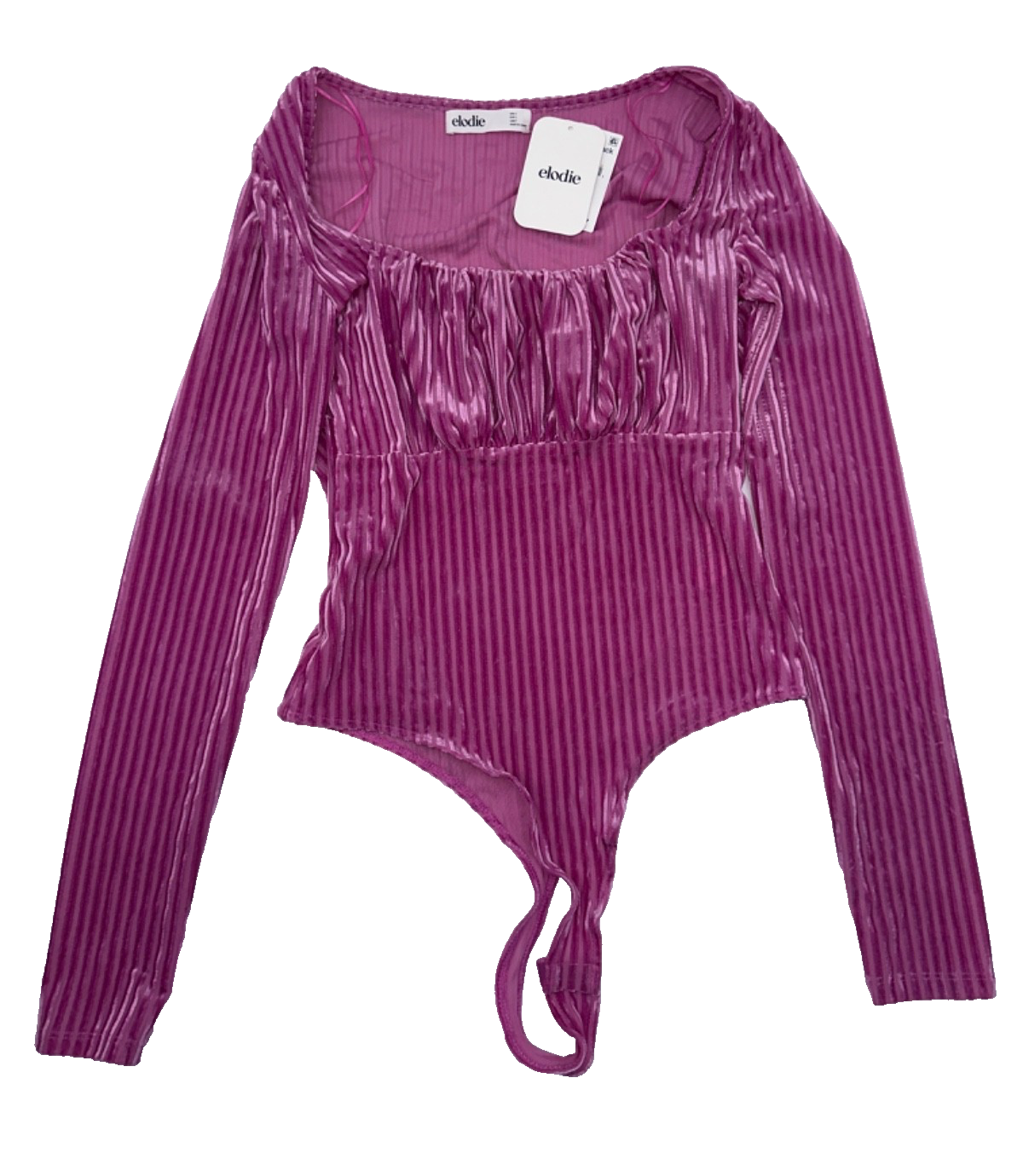 $78 Elodie Women’s Ribbed Velvet Long Sleeve Bodysuit - Pink - Small - New