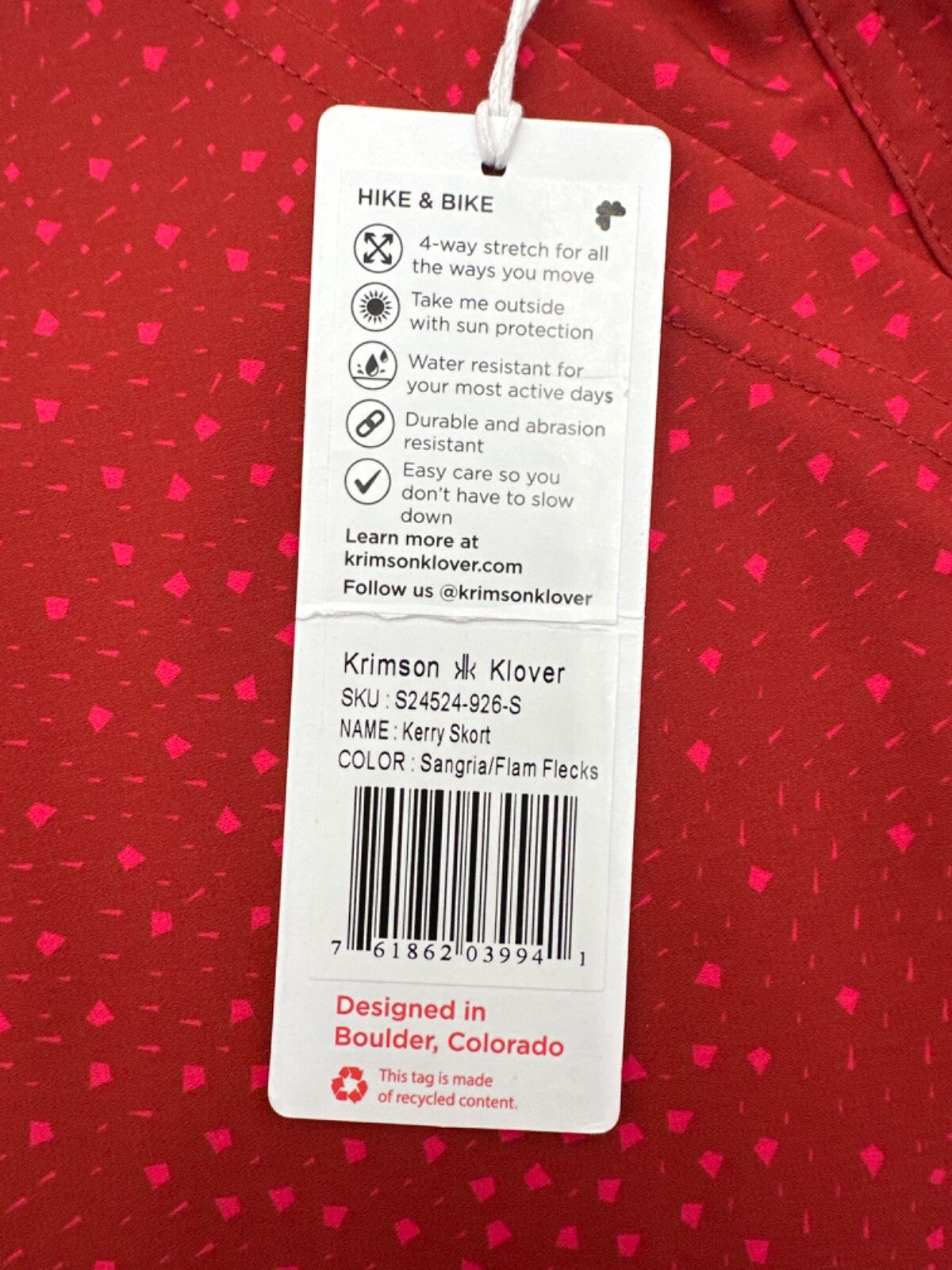 $90 Krimson Klover  Women's Kerry Skort - Sangria/Flam Flecks-Small - New