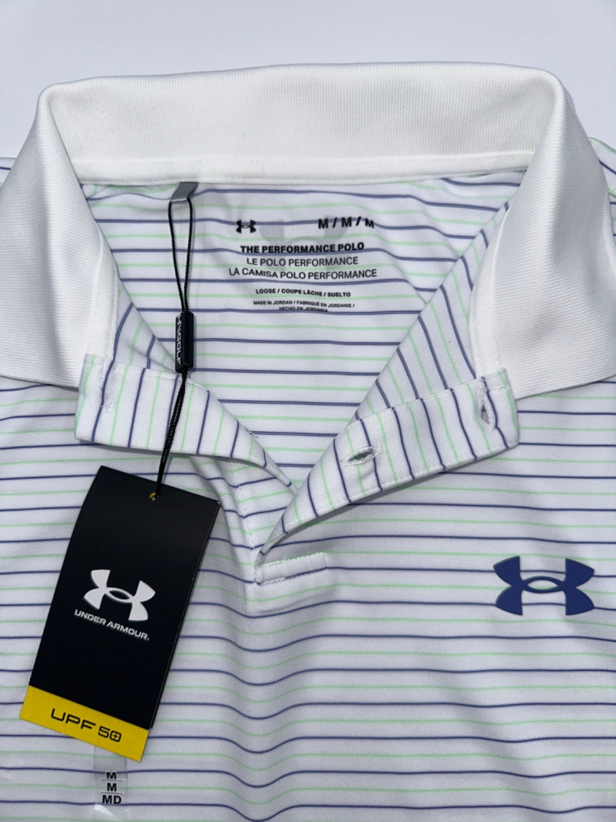 $60 Under Armour Golf Playoff 3.0 Stripe Polo - White - Medium - New With Tags