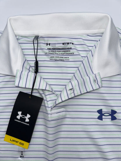 $60 Under Armour Golf Playoff 3.0 Stripe Polo - White - Medium - New With Tags