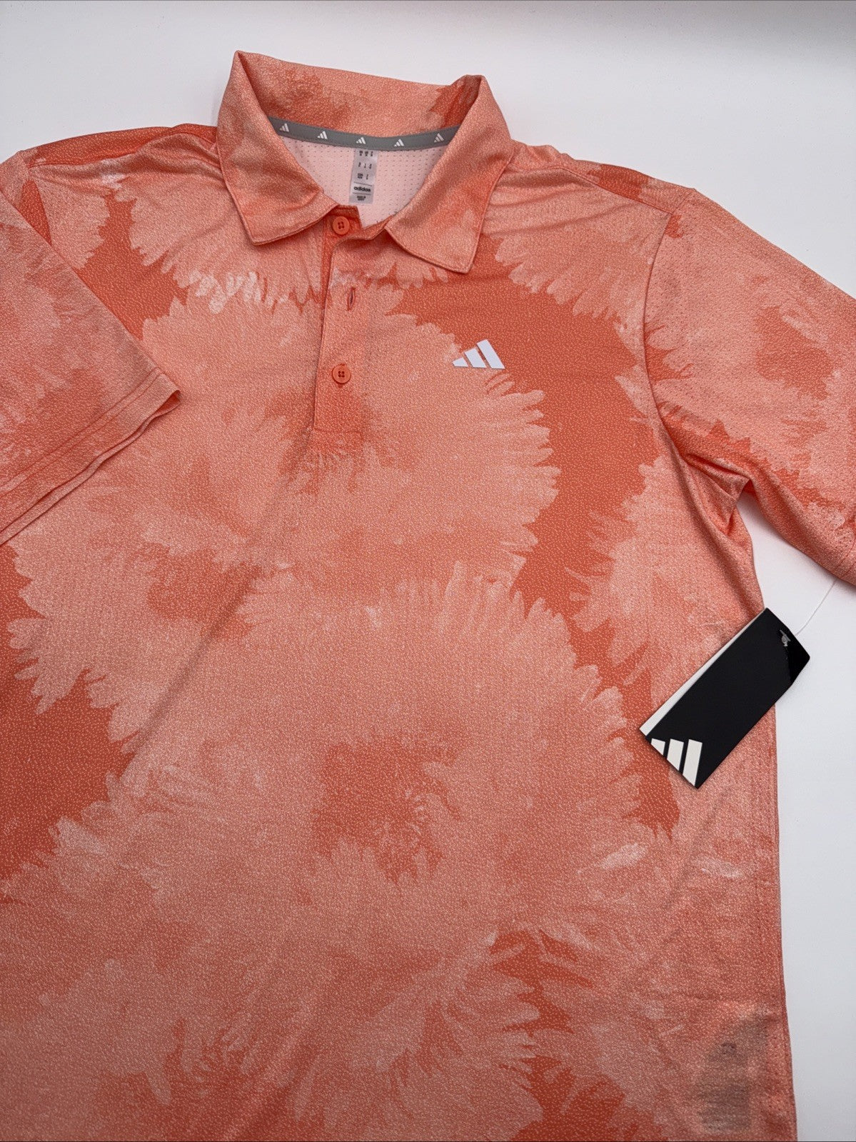 $65 Adidas Men's Flower Mesh Golf Polo Shirt -Coral Fusion Orange- Medium-New