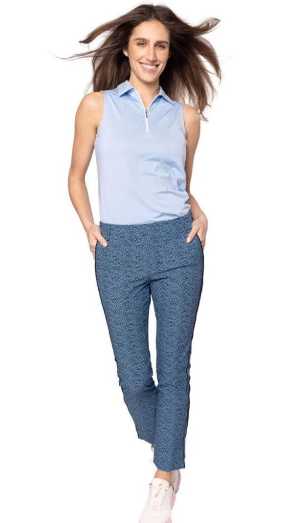 $164 Golftini Ankle Pant Side Stripes Golf Pants- Blue Swirl -Large -New Tags