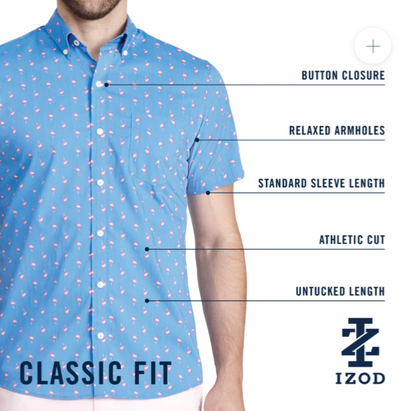 $50 Izod Men’s- Breeze Short Sleeve Button Down Shirt- Prizm Pink- Medium-New