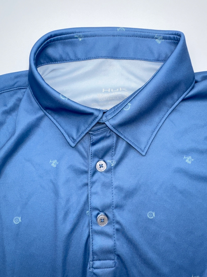 $55 Huk Men's Mixed Reels Pursuit Polo Shirt-Quiet Harbor -Small - New With Tag