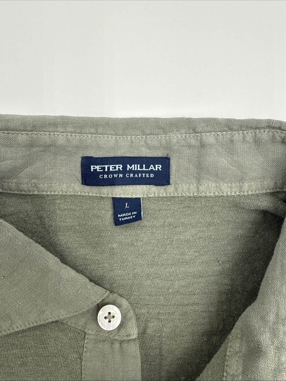 $180 Peter Millar Men’s Crown Crafted Greystone Linen S/S Polo- Khaki- Large-New