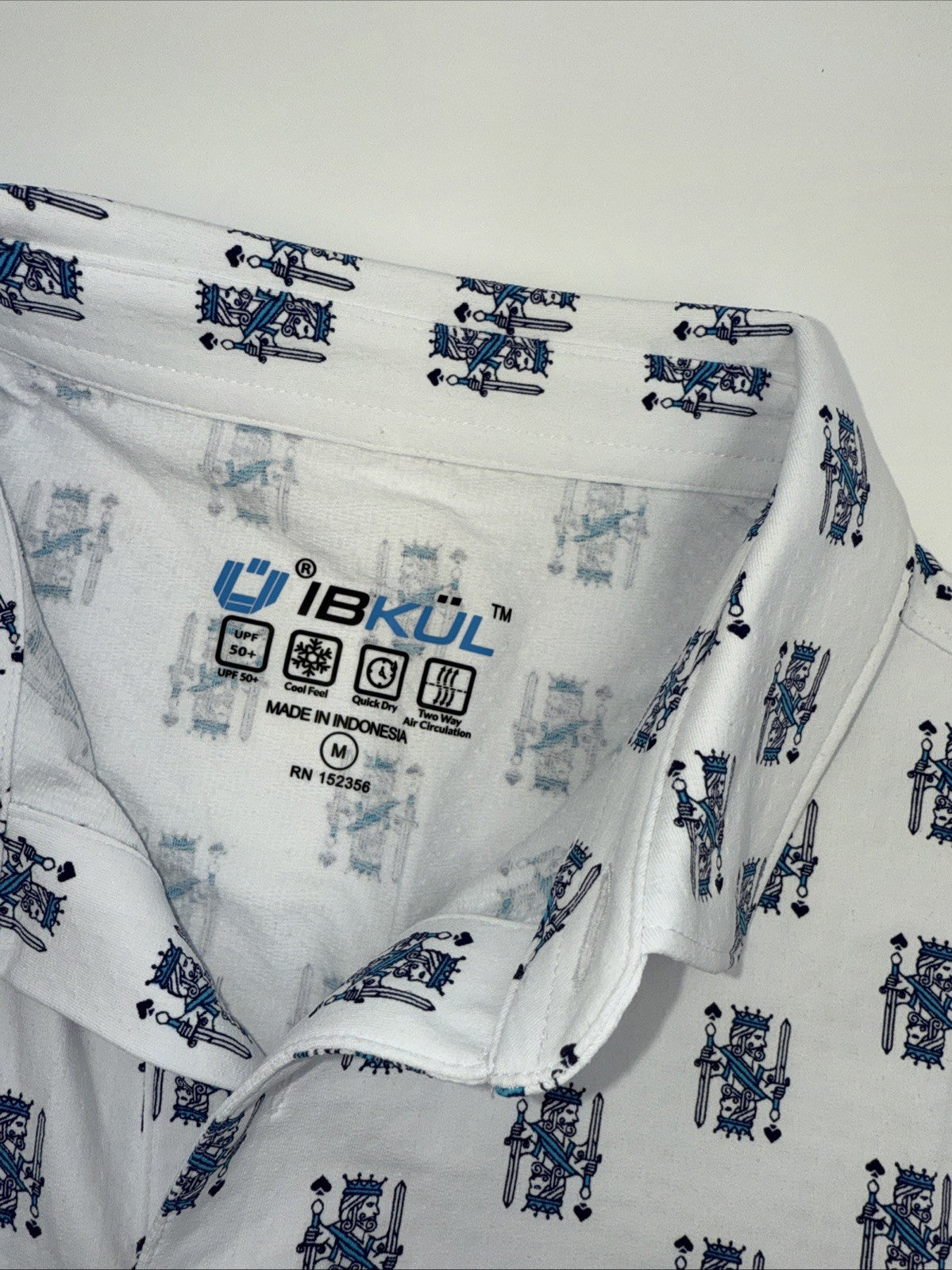 $100 IBKUL Men’s Short Sleeve Polo King Of Shapes Shirt-White/Blue- Medium -New