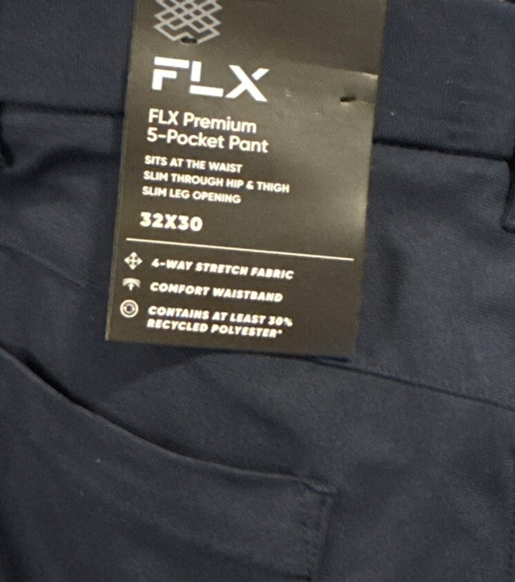 FLX Men’s Premium Slim 5 Pocket Pants- Navy- 32W 30L - New Tags