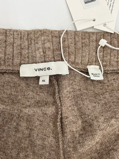 Vince Women’s Rib Knit Flare Pants Pull On Elastic Waist-Beige- XLarge-New $195