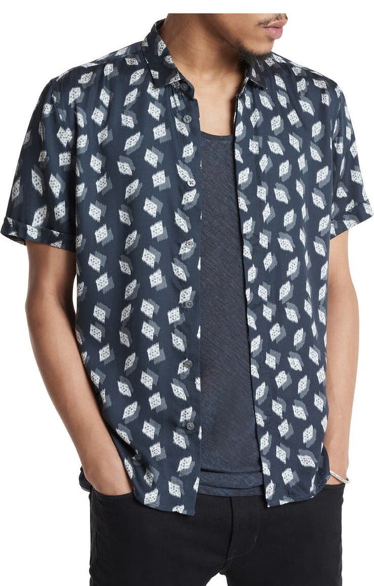 $188 New John Varvatos Men's Short Sleeve Loren Soft Modal Shirt-Black-Large
