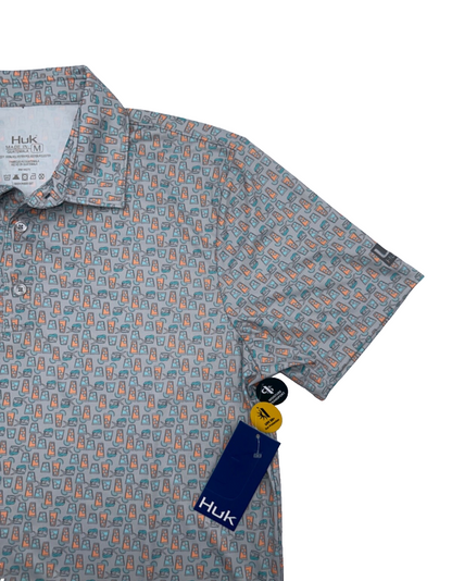 $55 Huk Men's Dolphin Cocktail Pursuit Polo - Grey - Medium - New With Tags