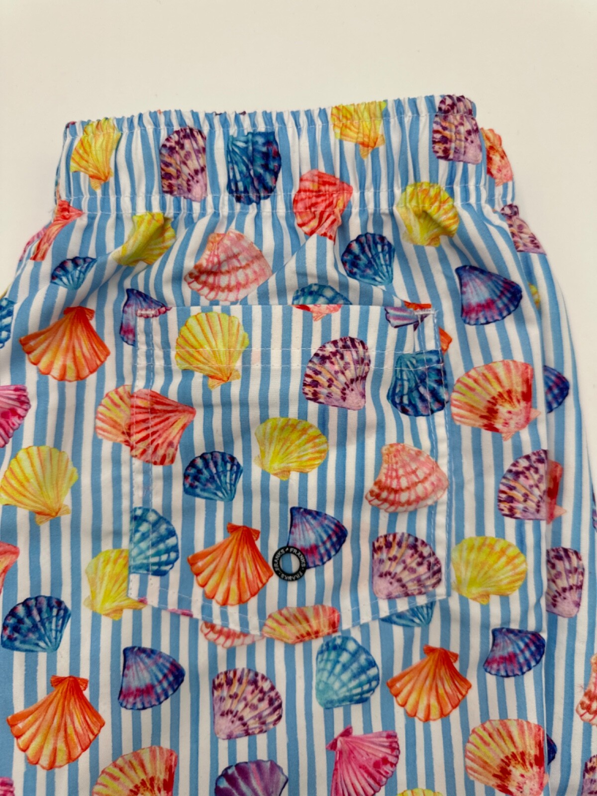 $80 Franks Men’s  6” Swim Shorts - Beachcomber Stripe- Medium- New with Tag