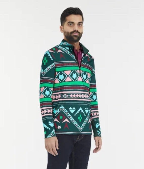 $200 Greyson Golf Pullover Sequoia Ghostwolf Print 1/4 Zip-Multicolor-Medium NWT