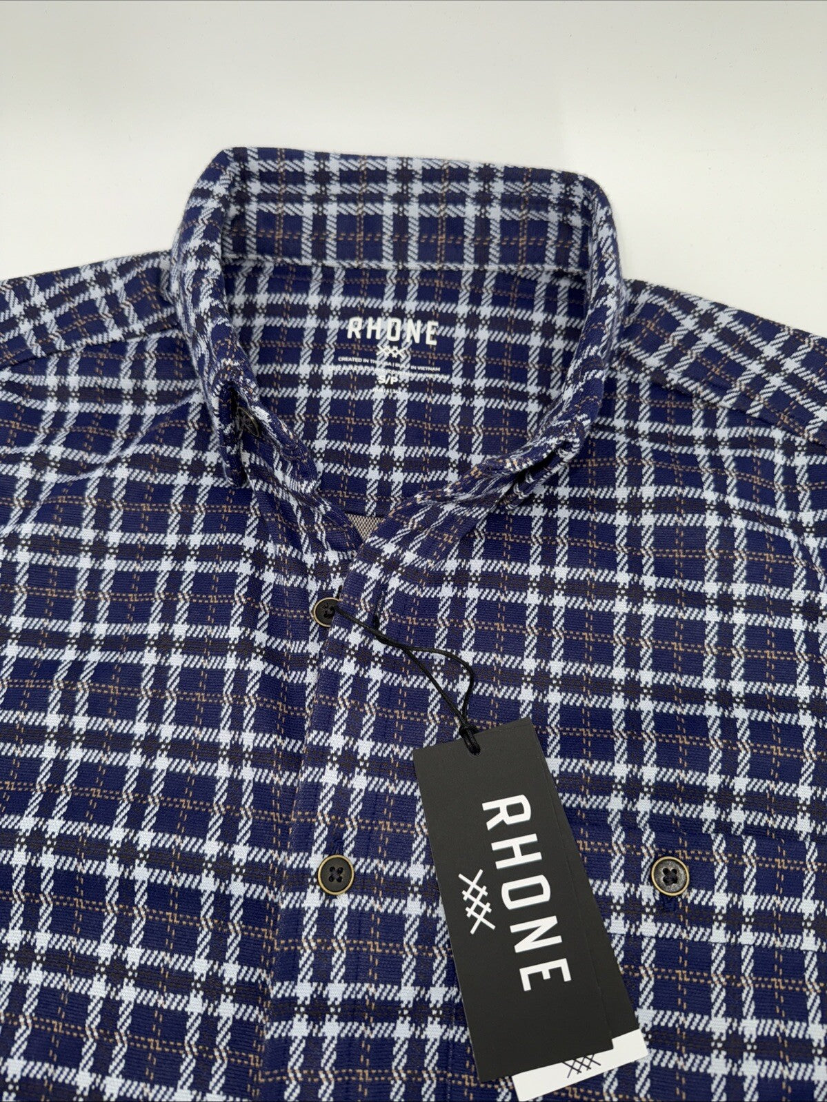 $158 Rhone Men’s Hardy Flannel Shirt Stretch- Blue White Plaids- Small -NEW Tag