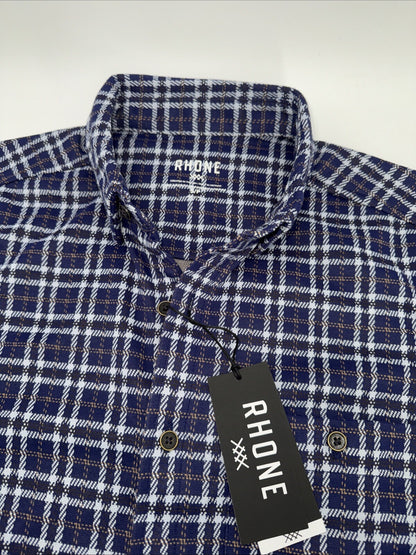 $158 Rhone Men’s Hardy Flannel Shirt Stretch- Blue White Plaids- Small -NEW Tag