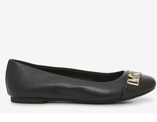 Michael Kors JILLY Ballet Flat MK Logo w/Gold Logo- Black- Size 6.5M - NEW