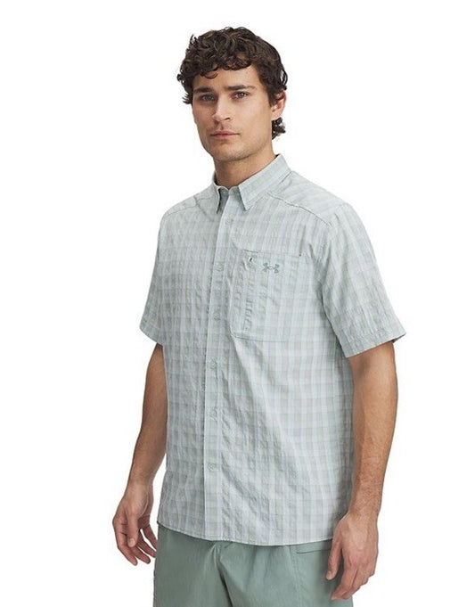 $55 Under Armour Men’s Drift Tide 2.0 Plaid Button Up Shirt-Hydro Green -Medium