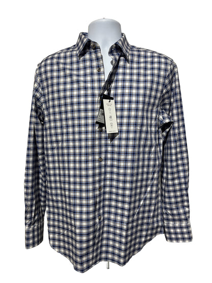 Bugatchi Uomo Men’s Plaid Dress Shirt Long Sleeve -Blue White-Medium- New $149