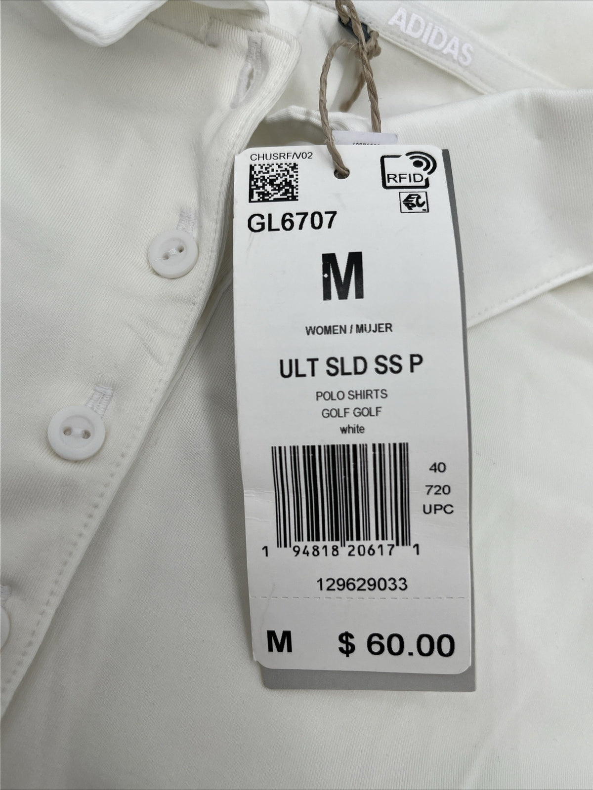 $60 Adidas Women’s Ultimate 365 Solid Golf Polo Shirt- White - Medium-New Tags