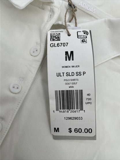 $60 Adidas Women’s Ultimate 365 Solid Golf Polo Shirt- White - Medium-New Tags