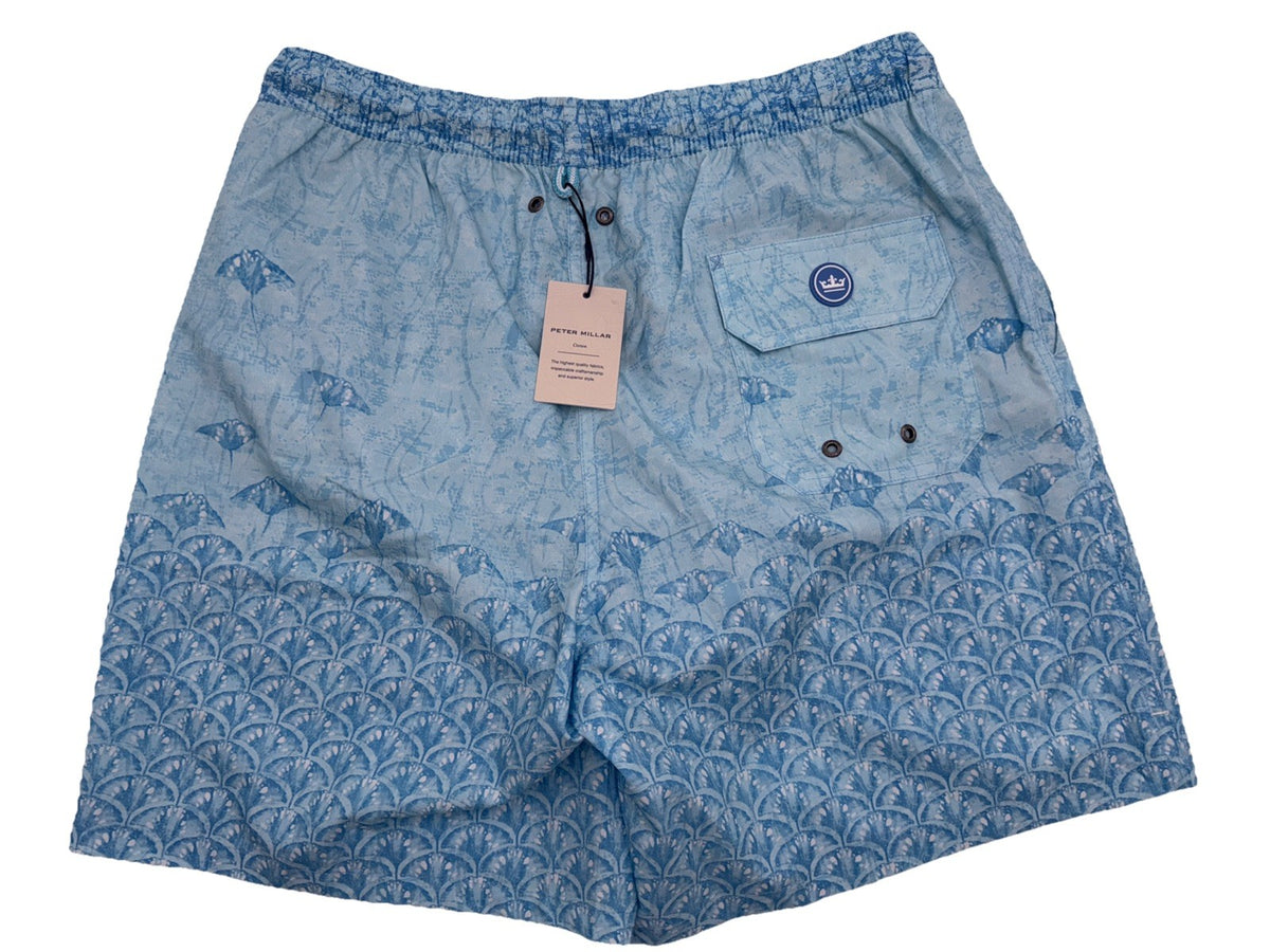$100 Peter Millar Men’s Tropical Stingray Swim Trunks - Blue- Medium - NWT
