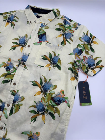 $75 Roark Men’s Scholar La Selva Button S/S Shirt-Yellow Multi-Medium-New Tag