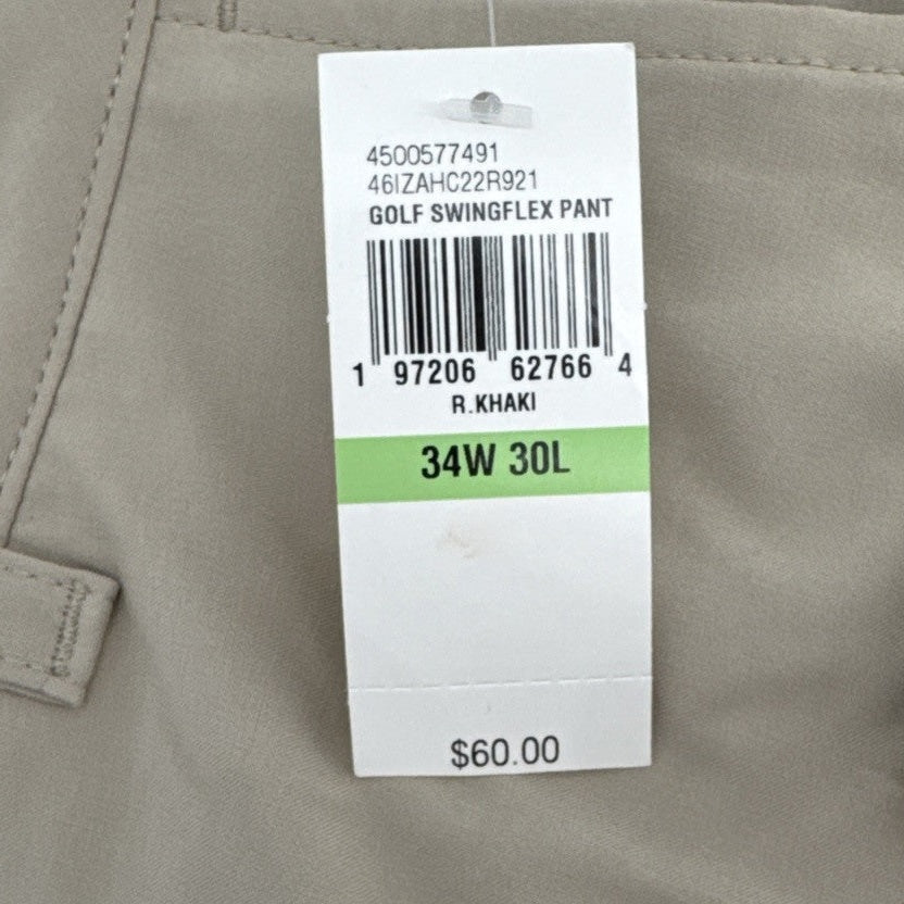 IZOD Men’s Golf Swingflex Straight-FitFlat-Front Pants -Real Khaki- 34W 30L
