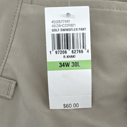 IZOD Men’s Golf Swingflex Straight-FitFlat-Front Pants -Real Khaki- 34W 30L
