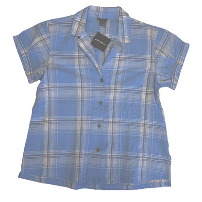 Eddie Bauer Women’s Packable Camp Short Sleeve Shirt- Cornflower Blue - Small