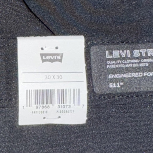 $70 Levi's Men's 511 Slim Tech Pants Stretch A92130010- Black- 30W 30L - New Tag