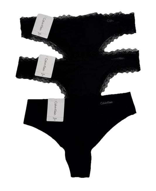 3 Pack Calvin Klein  Thong Panty- 2 Flirty/1 Invisible- Black- Small- Retail $45