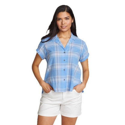 Eddie Bauer Women’s Packable Camp Short Sleeve Shirt- Cornflower Blue - Small