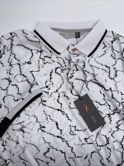$104 KJUS Men’s Spot Printed Polo Shirt - White/ Black -Medium- New Tag