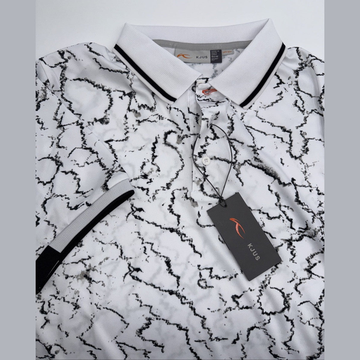 $104 KJUS Men’s Spot Printed Polo Shirt - White/ Black -Medium- New Tag