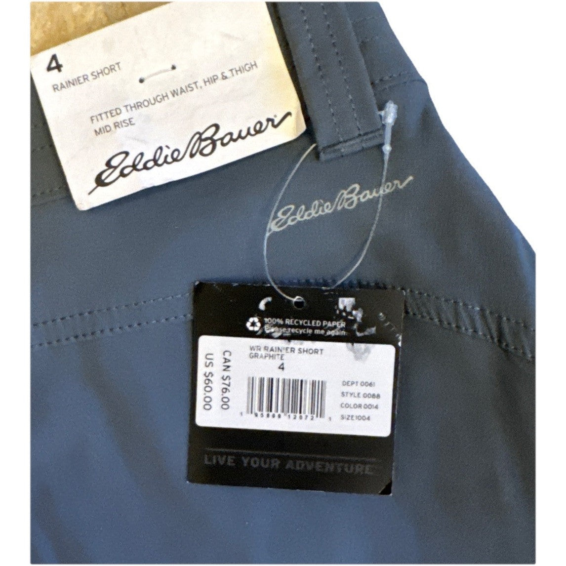$60 Eddie Bauer Women’s Rainier Waterproof Active Shorts -Graphite- Size: 4-New