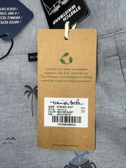 $89 Travis Mathew Men’s Straight Shot 9” Shorts - Heather Sleet- 35W - NWT