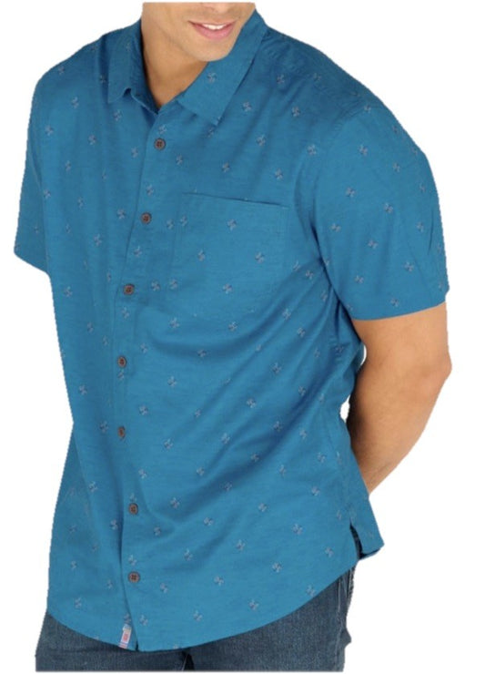Sherpa Men’s  Tharu Short Sleeve Button Shirt- Lapis Endless Knot Blue- Small