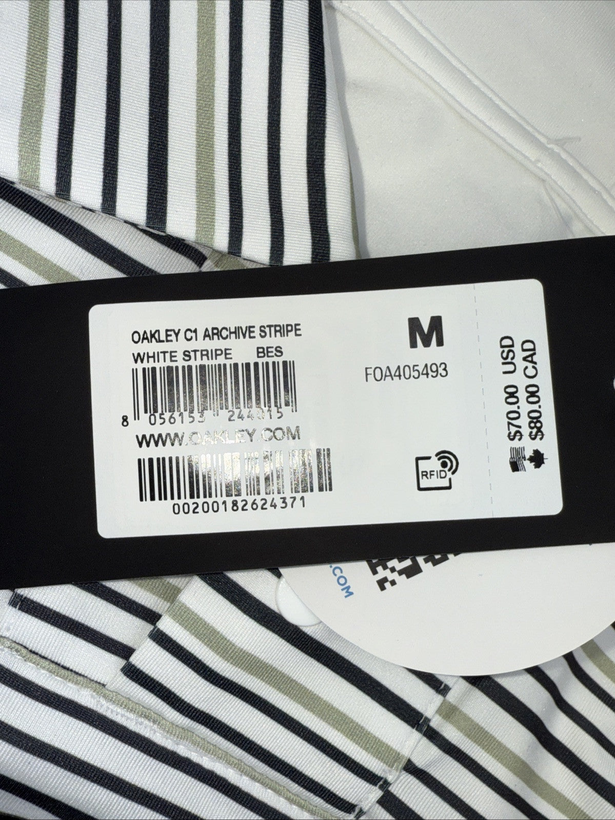 $70 Oakley Men’s C1 Archive Striped Polo Shirt - White Stripes-Size: Medium- New