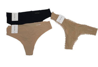3 Pack Calvin Klein  Thong Panty- 1 Flirty/2 Invisible- Black/Bare - Small