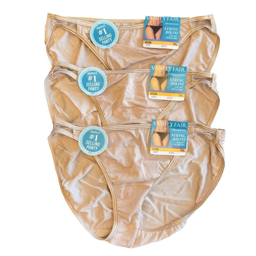 $40 Vanity Fair -3 pair- Women’s Illumination Bikini Panty 18108-Beige-7/Large